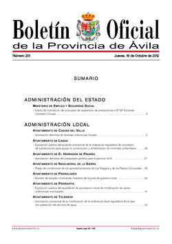 Boletín Oficial de la Provincia del jueves, 18 de octubre de 2012