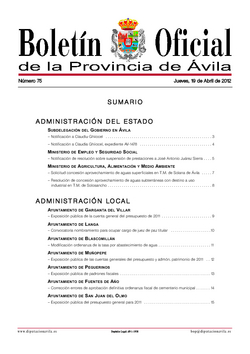 Boletín Oficial de la Provincia del jueves, 19 de abril de 2012