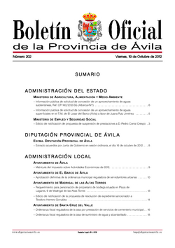 Boletín Oficial de la Provincia del viernes, 19 de octubre de 2012