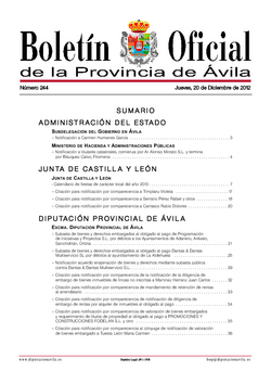 Boletín Oficial de la Provincia del jueves, 20 de diciembre de 2012
