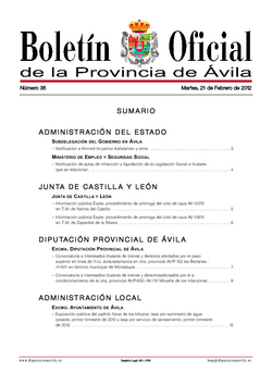 Boletín Oficial de la Provincia del martes, 21 de febrero de 2012