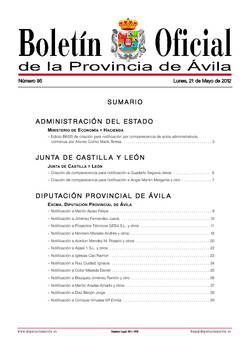 Boletín Oficial de la Provincia del lunes, 21 de mayo de 2012