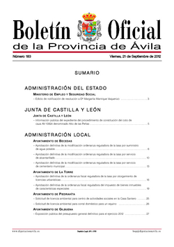 Boletín Oficial de la Provincia del viernes, 21 de septiembre de 2012