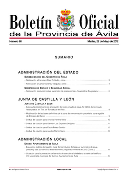 Boletín Oficial de la Provincia del martes, 22 de mayo de 2012