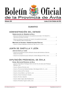 Boletín Oficial de la Provincia del lunes, 22 de octubre de 2012