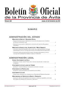 Boletín Oficial de la Provincia del jueves, 22 de noviembre de 2012