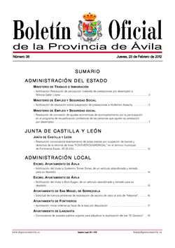 Boletín Oficial de la Provincia del jueves, 23 de febrero de 2012