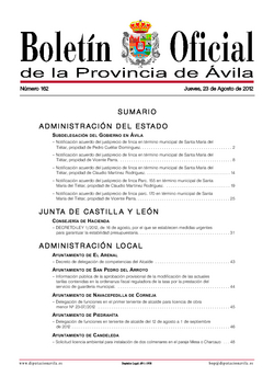 Boletín Oficial de la Provincia del jueves, 23 de agosto de 2012