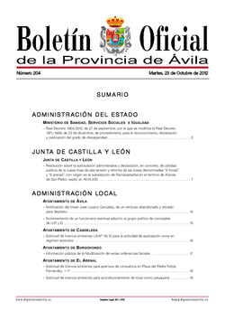 Boletín Oficial de la Provincia del martes, 23 de octubre de 2012