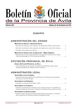 Boletín Oficial de la Provincia del viernes, 23 de noviembre de 2012