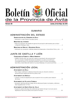 Boletín Oficial de la Provincia del jueves, 24 de mayo de 2012