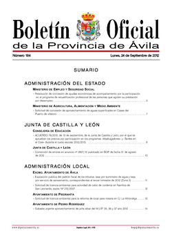 Boletín Oficial de la Provincia del lunes, 24 de septiembre de 2012