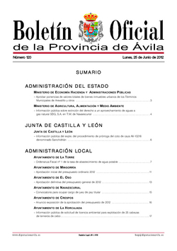 Boletín Oficial de la Provincia del lunes, 25 de junio de 2012