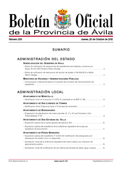 Boletín Oficial de la Provincia del jueves, 25 de octubre de 2012