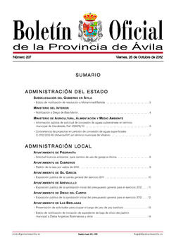 Boletín Oficial de la Provincia del viernes, 26 de octubre de 2012