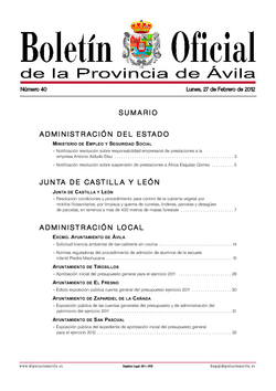 Boletín Oficial de la Provincia del lunes, 27 de febrero de 2012