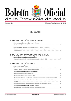 Boletín Oficial de la Provincia del martes, 27 de noviembre de 2012