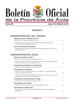 Boletín Oficial de la Provincia del jueves, 27 de diciembre de 2012