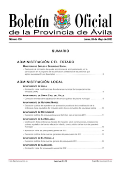 Boletín Oficial de la Provincia del lunes, 28 de mayo de 2012