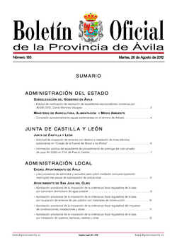 Boletín Oficial de la Provincia del martes, 28 de agosto de 2012