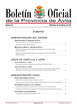 Boletín Oficial de la Provincia del miércoles, 29 de febrero de 2012