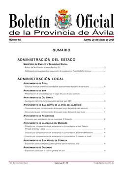 Boletín Oficial de la Provincia del jueves, 29 de marzo de 2012