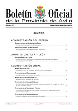 Boletín Oficial de la Provincia del jueves, 29 de noviembre de 2012