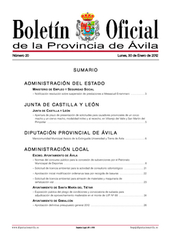 Boletín Oficial de la Provincia del lunes, 30 de enero de 2012