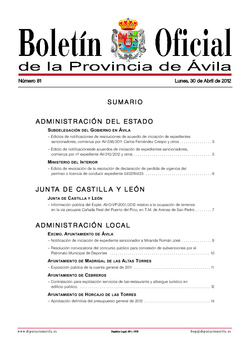 Boletín Oficial de la Provincia del lunes, 30 de abril de 2012