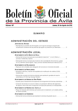 Boletín Oficial de la Provincia del jueves, 30 de agosto de 2012