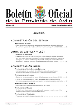 Boletín Oficial de la Provincia del martes, 30 de octubre de 2012