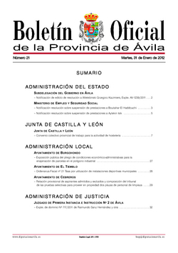 Boletín Oficial de la Provincia del martes, 31 de enero de 2012