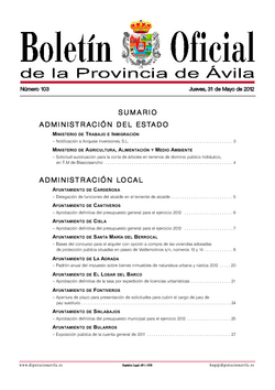 Boletín Oficial de la Provincia del jueves, 31 de mayo de 2012