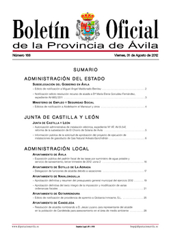 Boletín Oficial de la Provincia del viernes, 31 de agosto de 2012