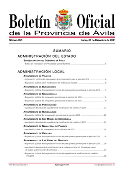 Boletín Oficial de la Provincia del lunes, 31 de diciembre de 2012