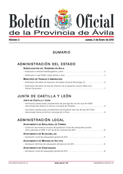 Boletín Oficial de la Provincia del jueves, 10 de enero de 2013