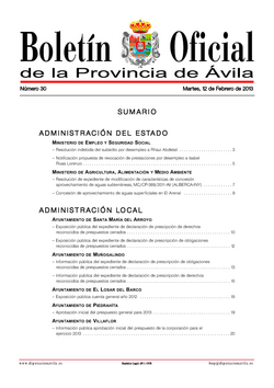 Boletín Oficial de la Provincia del martes, 12 de febrero de 2013