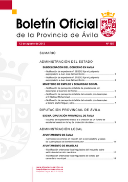 Boletín Oficial de la Provincia del lunes, 12 de agosto de 2013