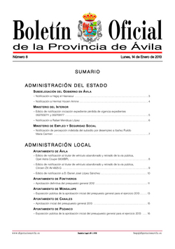 Boletín Oficial de la Provincia del lunes, 14 de enero de 2013