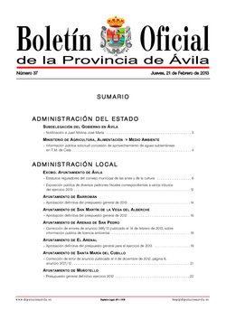 Boletín Oficial de la Provincia del jueves, 21 de febrero de 2013