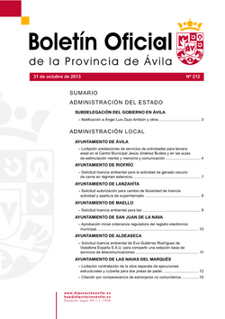 Boletín Oficial de la Provincia del jueves, 31 de octubre de 2013