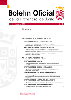 Boletín Oficial de la Provincia del miércoles, 1 de octubre de 2014