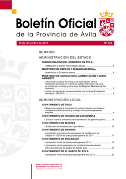 Boletín Oficial de la Provincia del lunes, 15 de diciembre de 2014