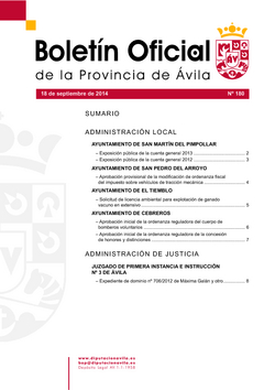 Boletín Oficial de la Provincia del jueves, 18 de septiembre de 2014