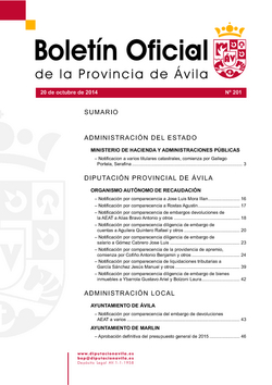 Boletín Oficial de la Provincia del lunes, 20 de octubre de 2014