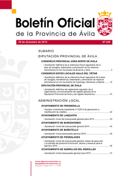 Boletín Oficial de la Provincia del lunes, 29 de diciembre de 2014