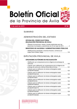 Boletín Oficial de la Provincia del lunes, 6 de abril de 2015