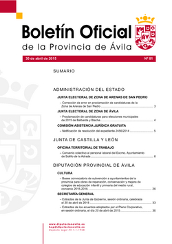 Boletín Oficial de la Provincia del jueves, 30 de abril de 2015