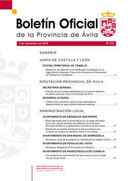 Boletín Oficial de la Provincia del jueves, 3 de noviembre de 2016