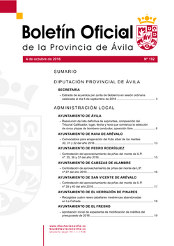 Boletín Oficial de la Provincia del martes, 4 de octubre de 2016